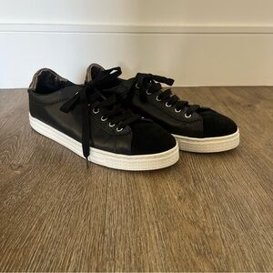 AGL black, leather and suede with gold accent women’s tennis shoes